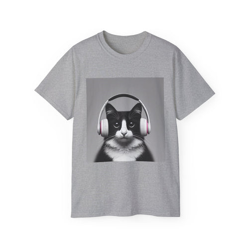 Cool Cat with Headphones   Unisex Tee