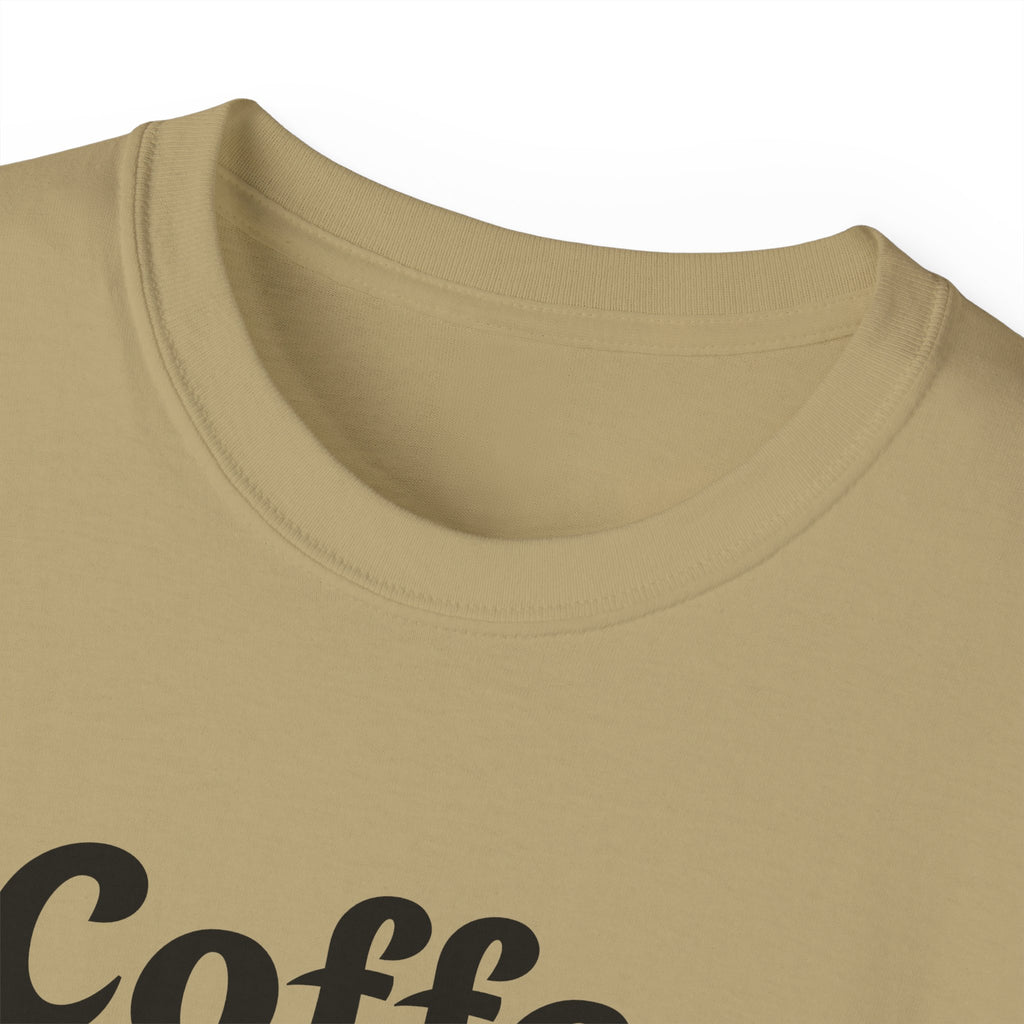 Coffee Because Murder is Wrong Cat with coffee cup graphic Unisex Tee - Fun Gift for Coffee Lovers, Cat Lovers, Cozy Wear, Perfect for Birthdays, Casual Outings, Halloween