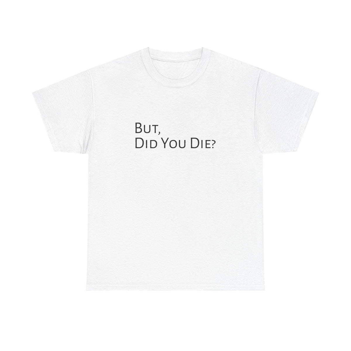 Funny "But, Did You Die?" T‑Shirt — Sarcastic Graphic Tee for Travelers & Adventurers