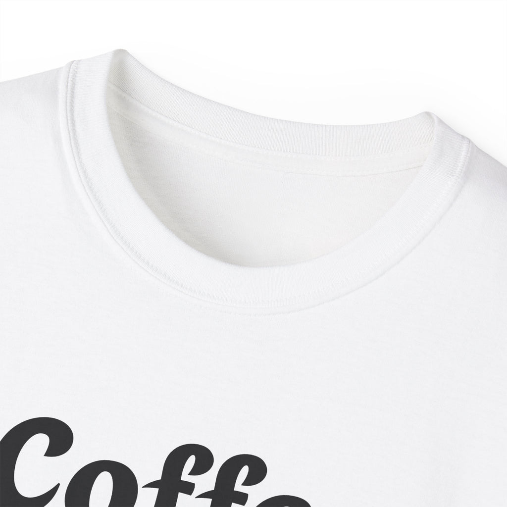 Coffee Because Murder is Wrong Cat with coffee cup graphic Unisex Tee - Fun Gift for Coffee Lovers, Cat Lovers, Cozy Wear, Perfect for Birthdays, Casual Outings, Halloween