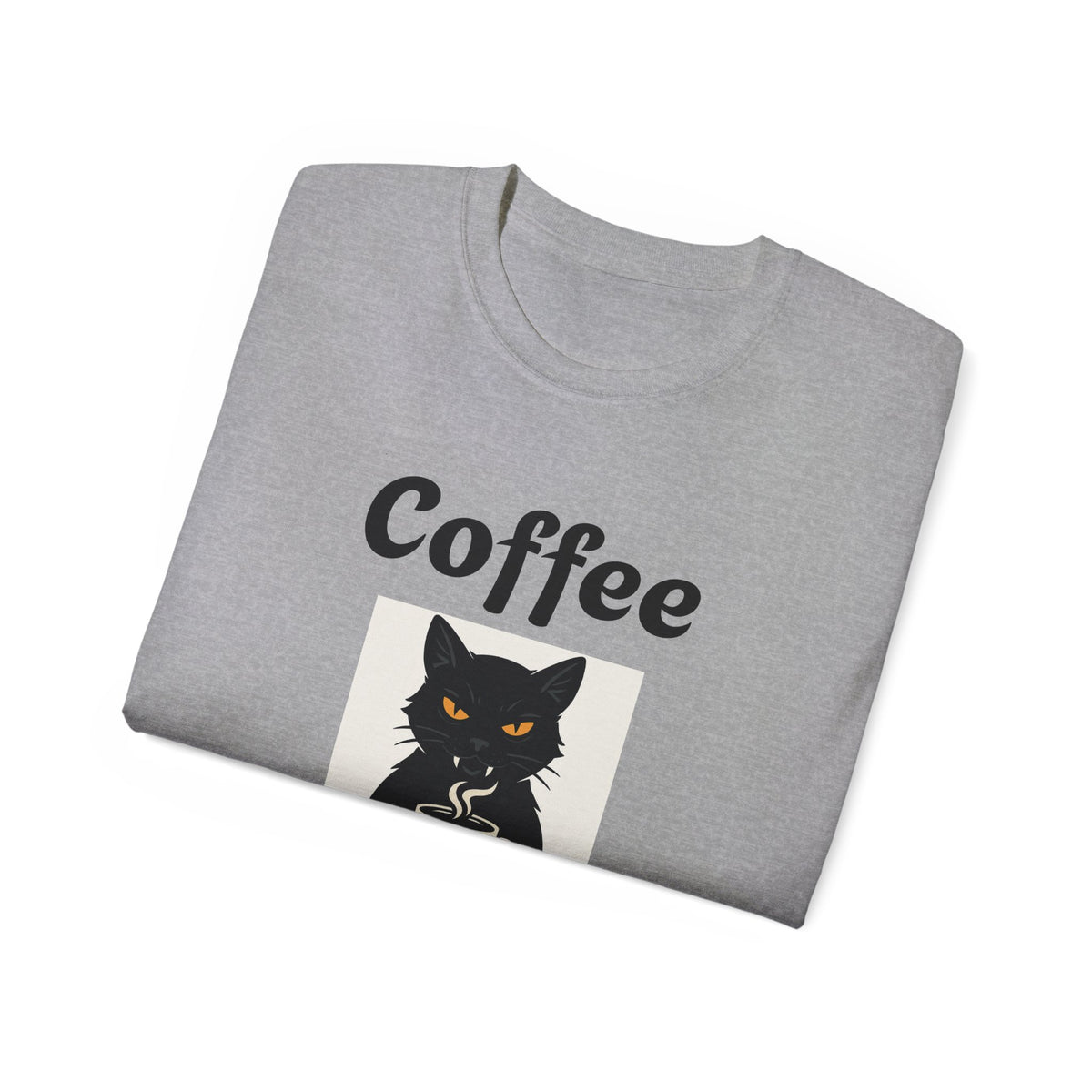 Coffee Because Murder is Wrong Cat with coffee cup graphic Unisex Tee - Fun Gift for Coffee Lovers, Cat Lovers, Cozy Wear, Perfect for Birthdays, Casual Outings, Halloween