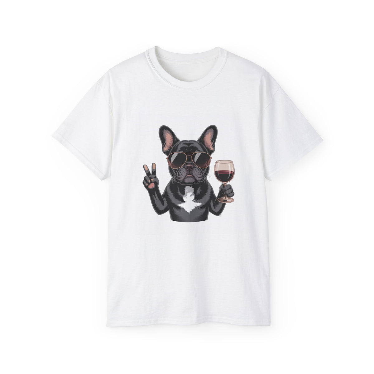 French Bulldog Peace Sign and wine  V-Neck Tee - Unisex Jersey T-Shirt