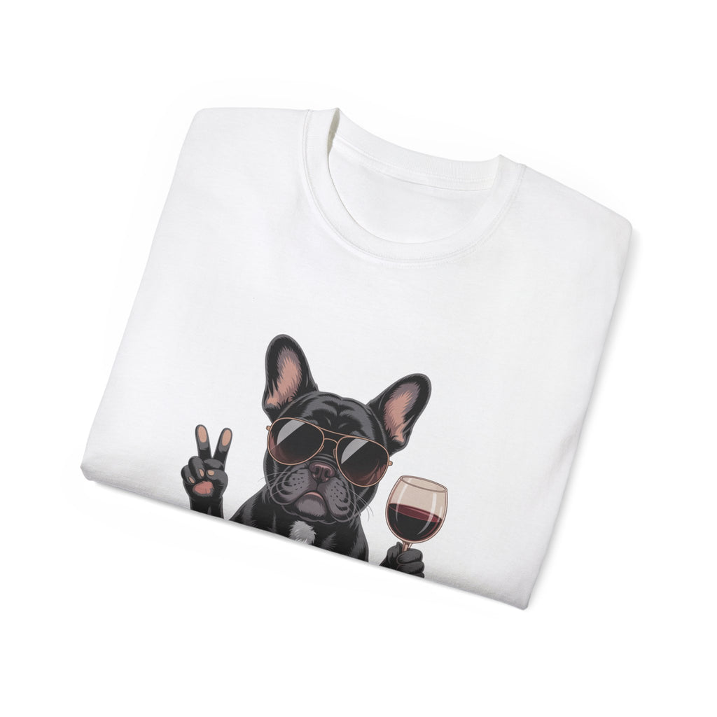 French Bulldog Peace Sign and wine  V-Neck Tee - Unisex Jersey T-Shirt
