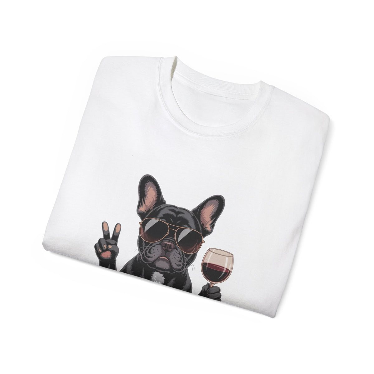 French Bulldog Peace Sign and wine  V-Neck Tee - Unisex Jersey T-Shirt