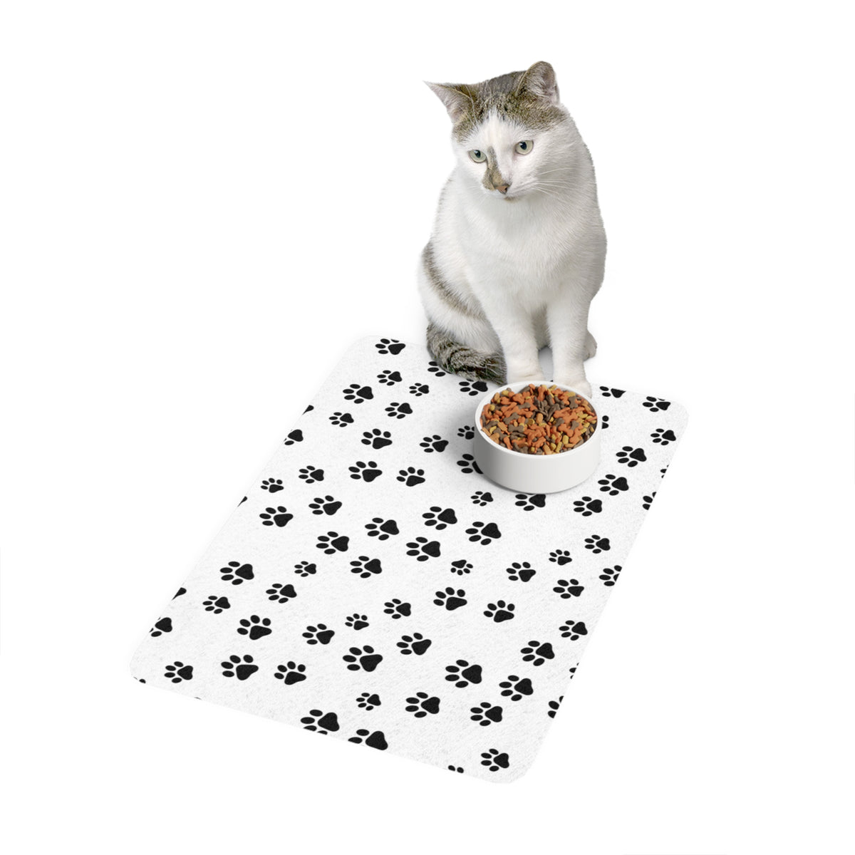 Cat Paw Print Pet Food Mat (12x18) – Non-Slip Feeding Placemat for Dogs & Cats