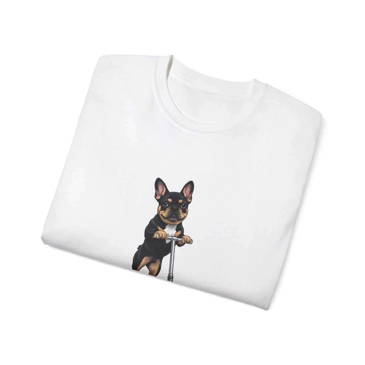 Frenchie Scooter Tee — “Off to Commit Tomfoolery” Graphic T-Shirt